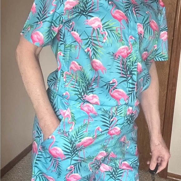 Flamingo‎ Print Aqua & Pink Jumpsuit Size M - Picture 3 of 13